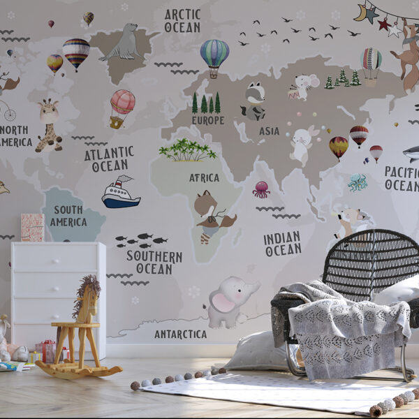 Fototapeta Mapa Świata Ze Zwierzątkami