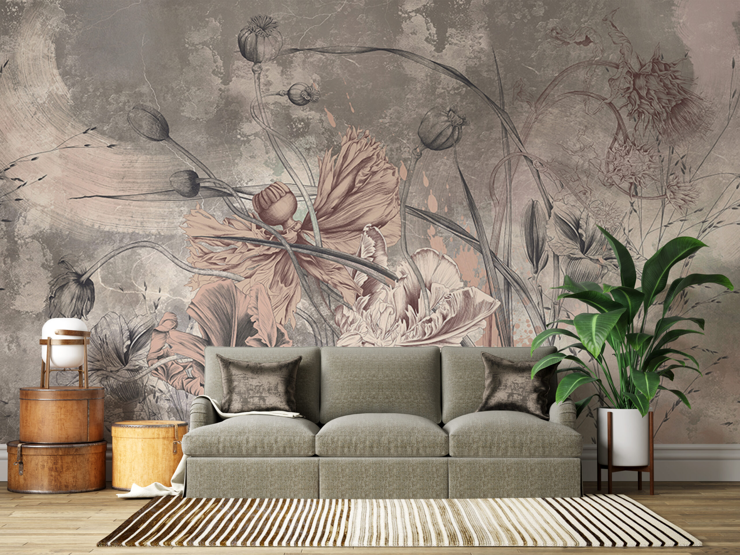 Fototapeta Kwiaty Muśnięte Pędzlem W Odcieniach Beżu