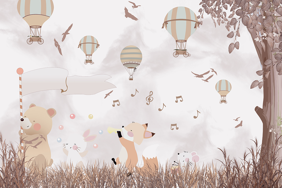 Cute,Animals,Children's,Room,Wallpaper,Design,-,3d,Illustration