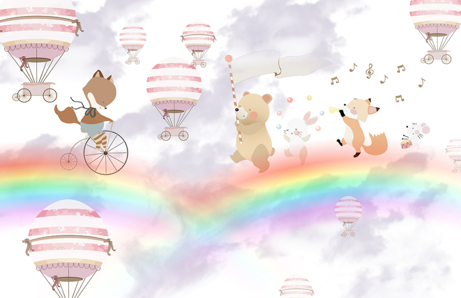 Cute,Animals,Children's,Room,Wallpaper,Design,-,3d,Illustration