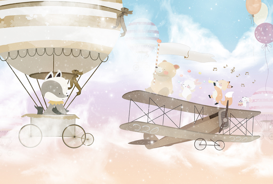 Cute,Animals,Children's,Room,Wallpaper,Design,-,3d,Illustration