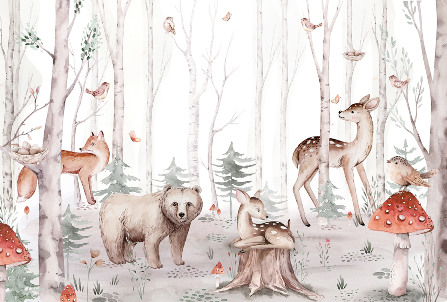 Woodland,Cartoon,Animals,Watercolor,Illustration,Template.,Pre,Made,Frame,For