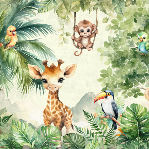 Žirafa mezi zelení tapety