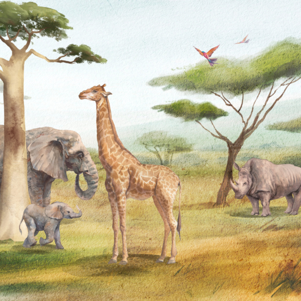 Wandgemälde mit zarten Blättern