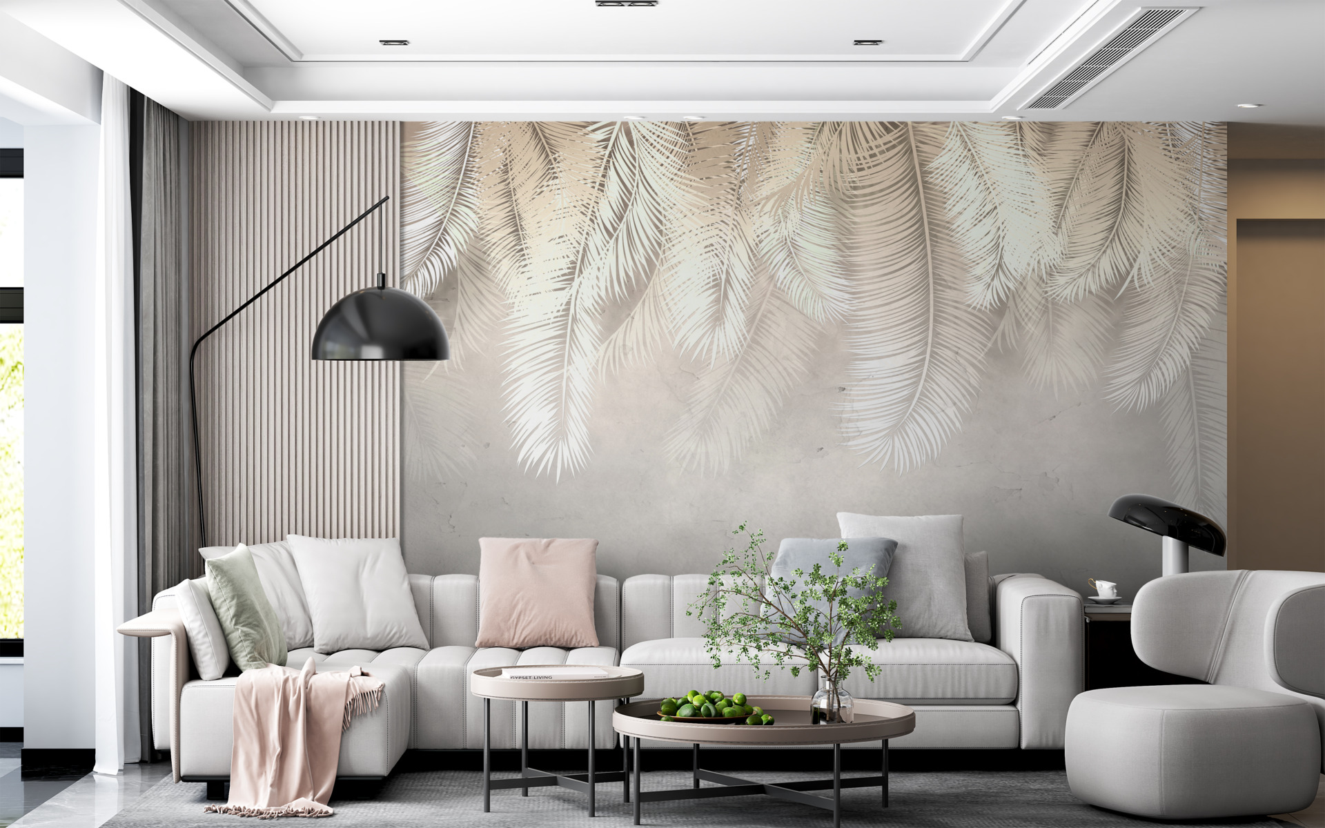 Nástěnná malba bílých opeřených listů