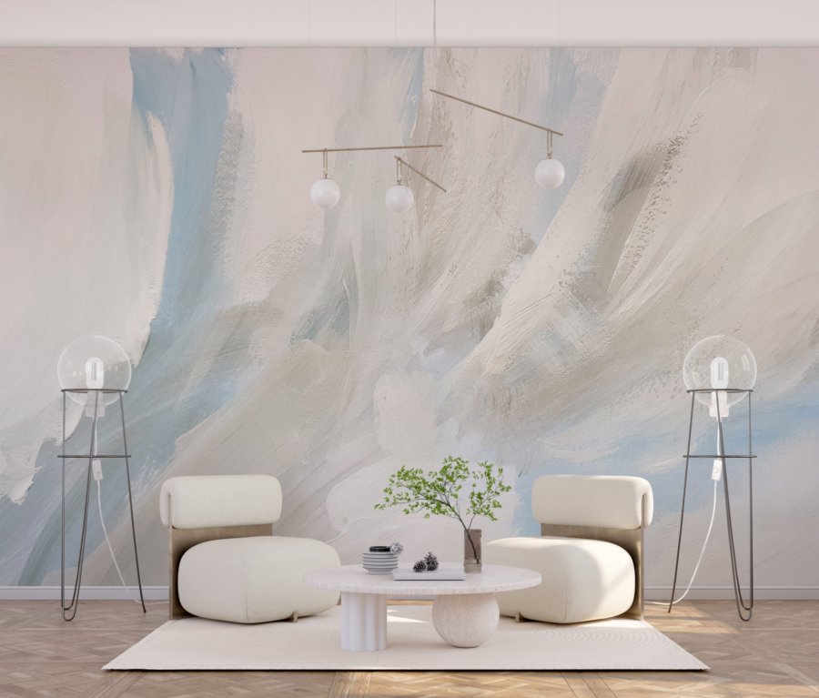 Mural alb pe albastru