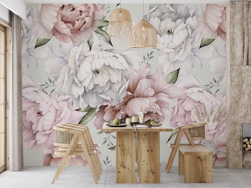 Nástěnná malba Kytice světlých pivoněk