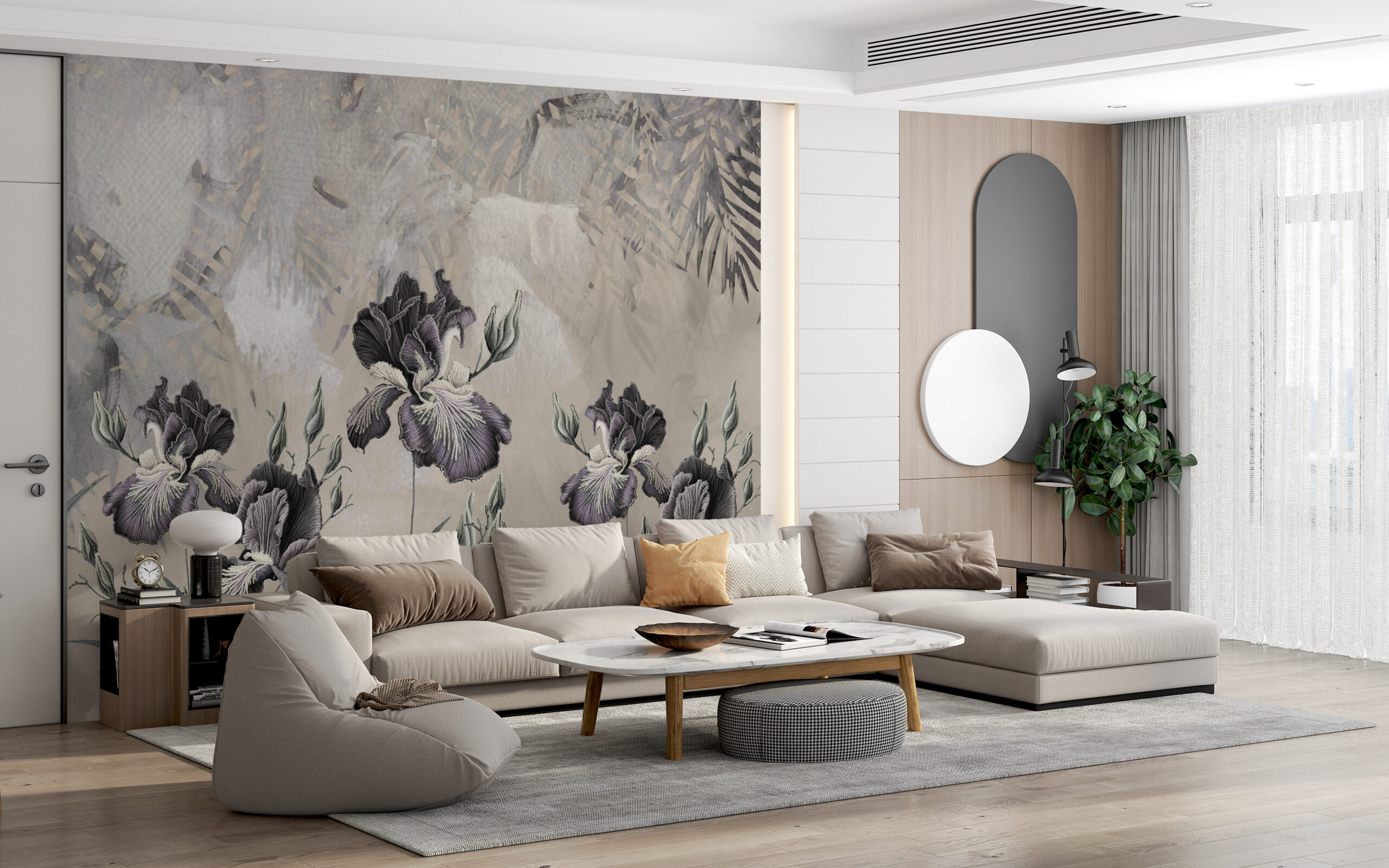 Nástěnná malba Chrpy v šedé barvě