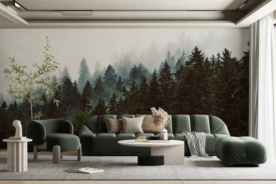 Mural Pădure întunecată în ceață