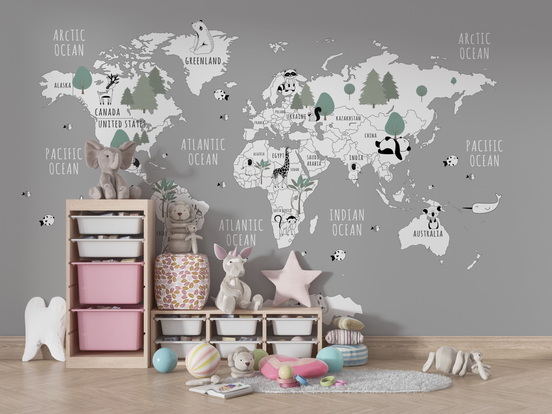 Nástěnné stromy na mapě světa