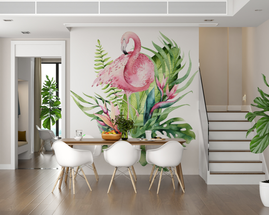 Mural Flamingo în frunze