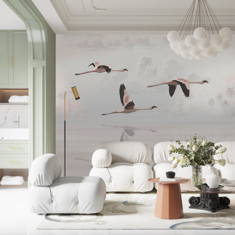 Mural Flamingo în zbor