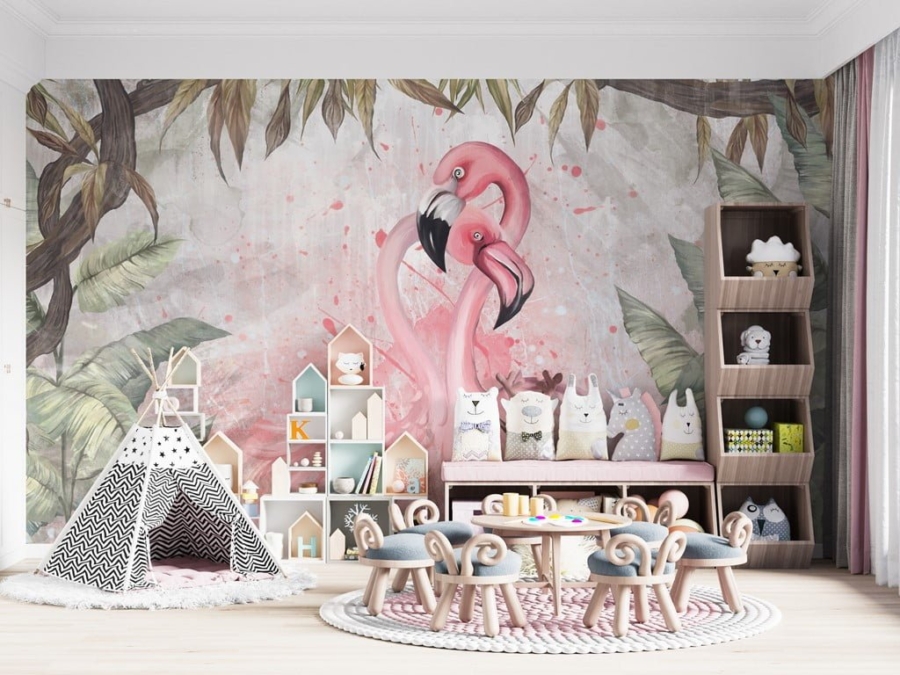 Wall mural Flamingo într-o îmbrățișare