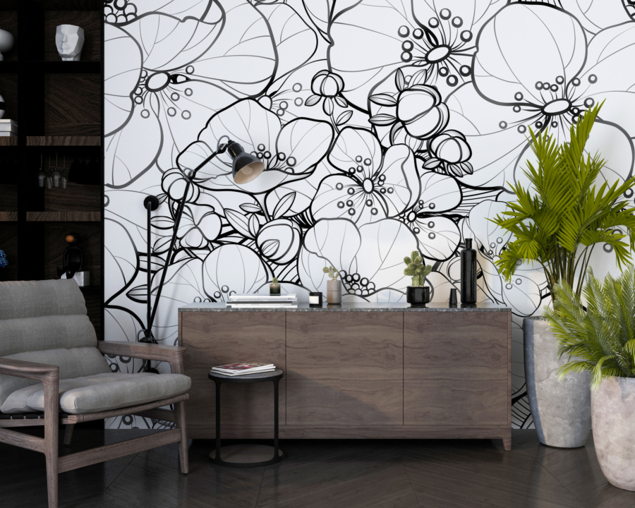 tapet alb floare Graphic