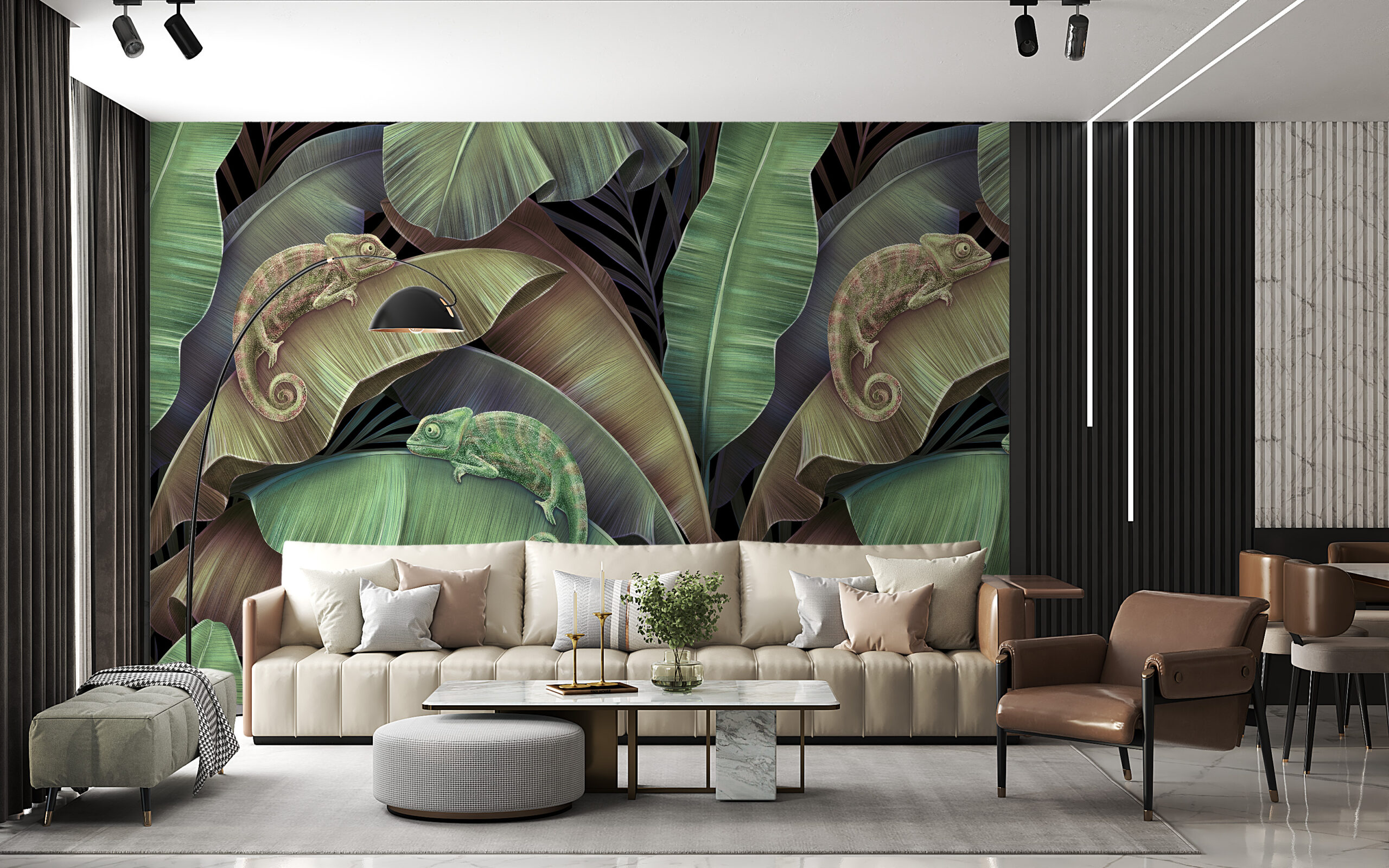 Nástěnná malba Chameleoni v listí