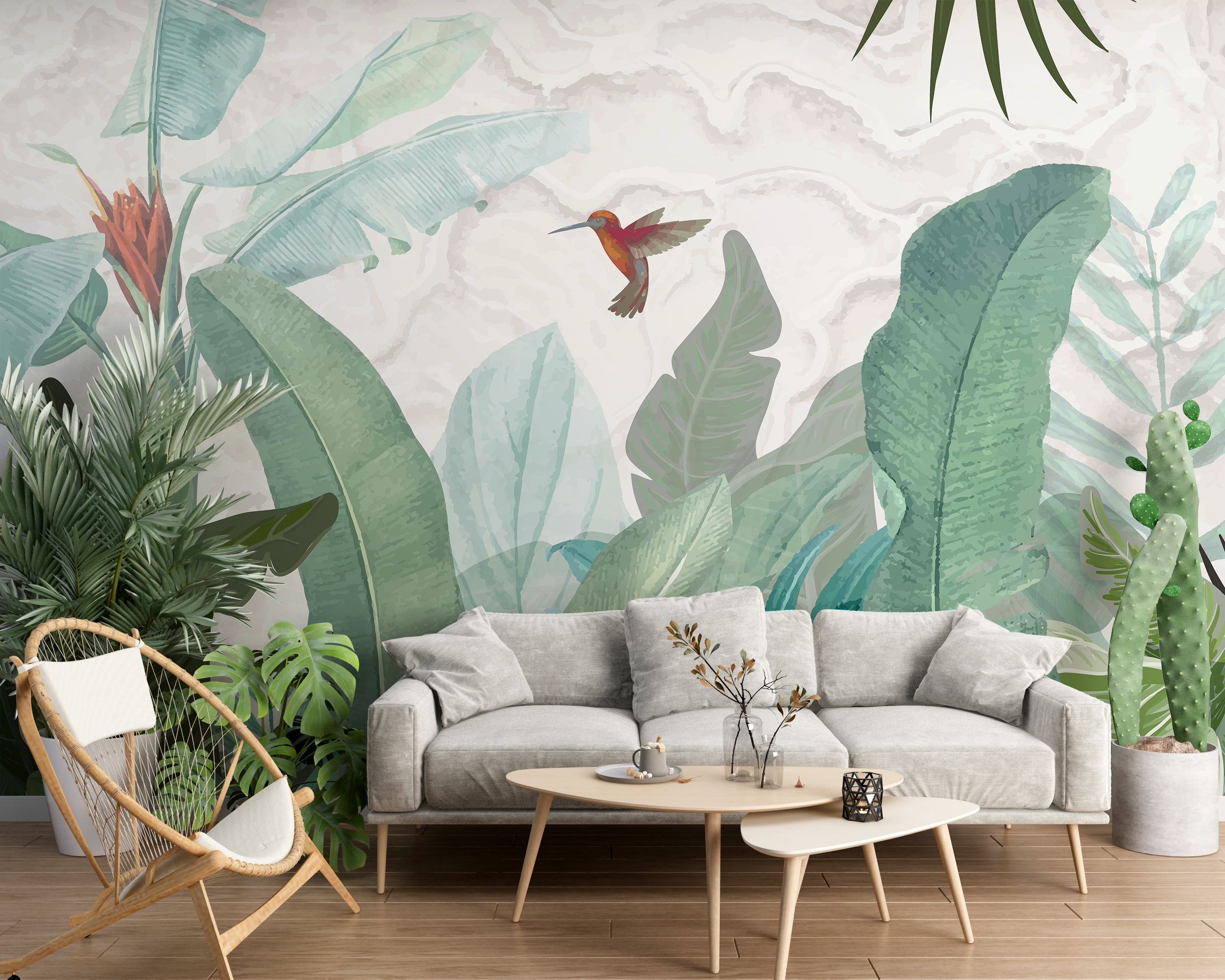 Nástěnná malba Kolibřík v listí