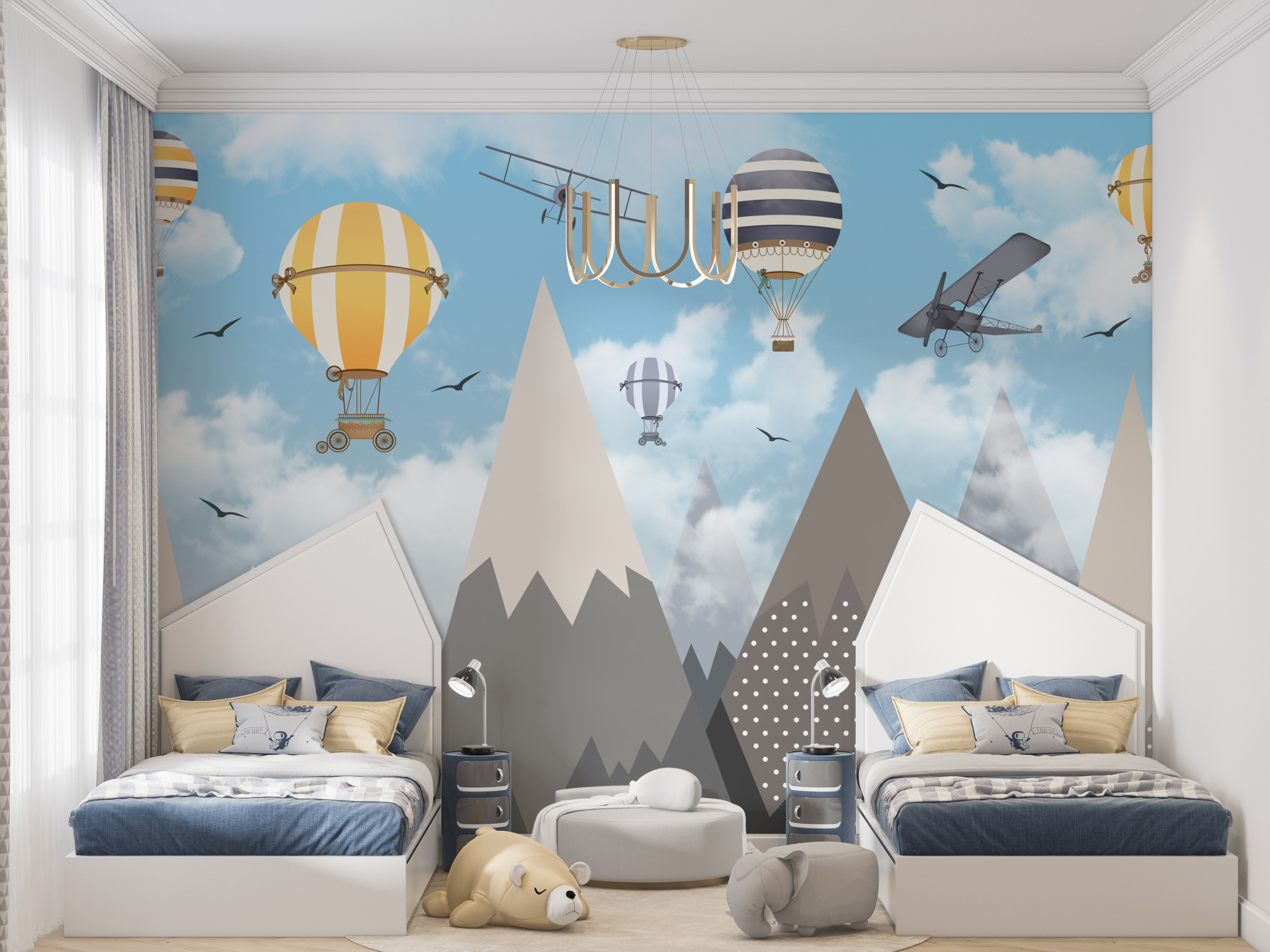 Nástěnná malba Barevné balóny nad horami