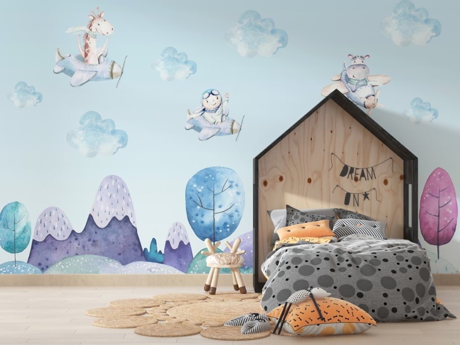 Wall mural Avioane colorate în nori pentru copii