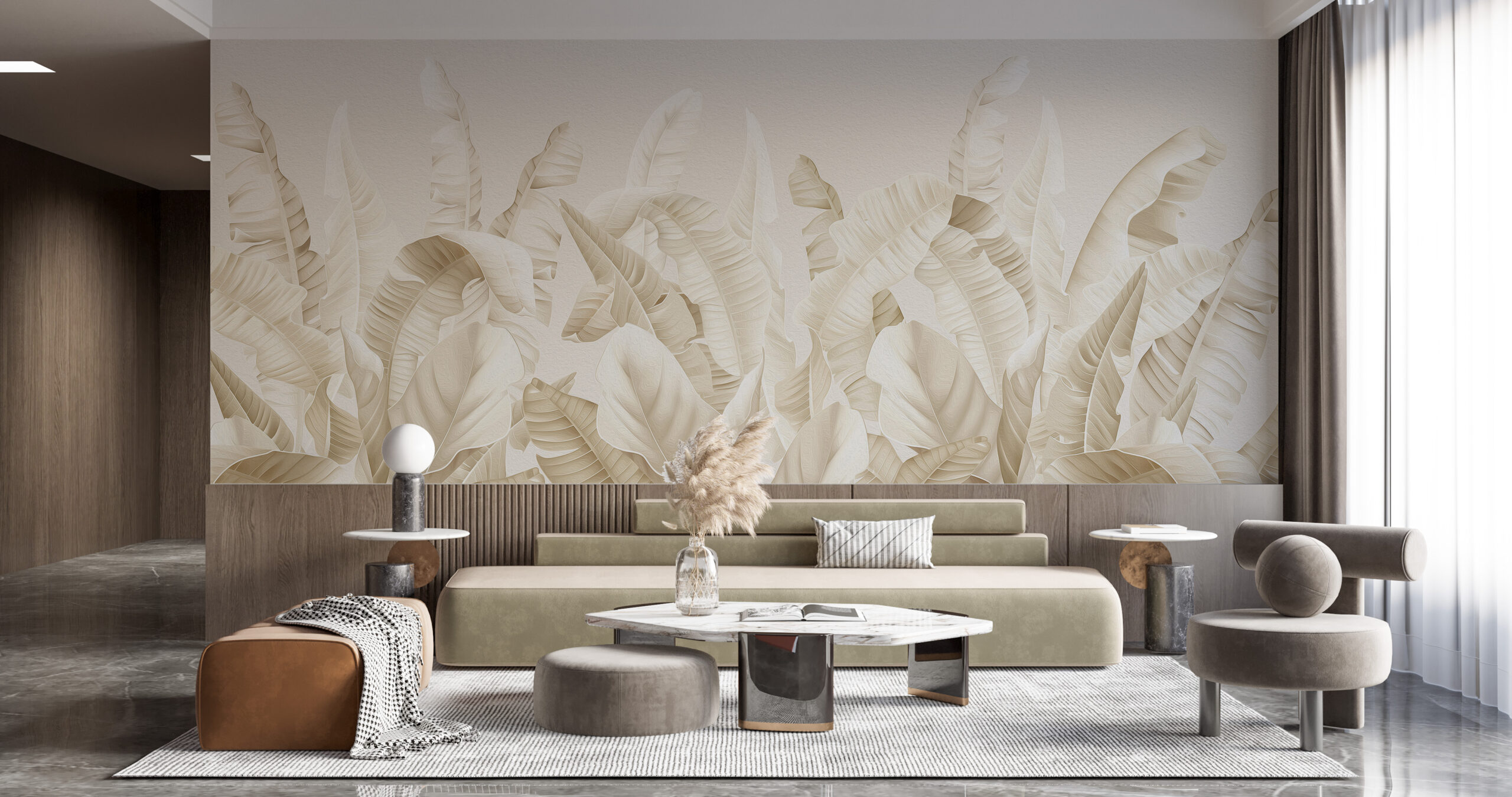 Tapetai Cream Leaf Forest