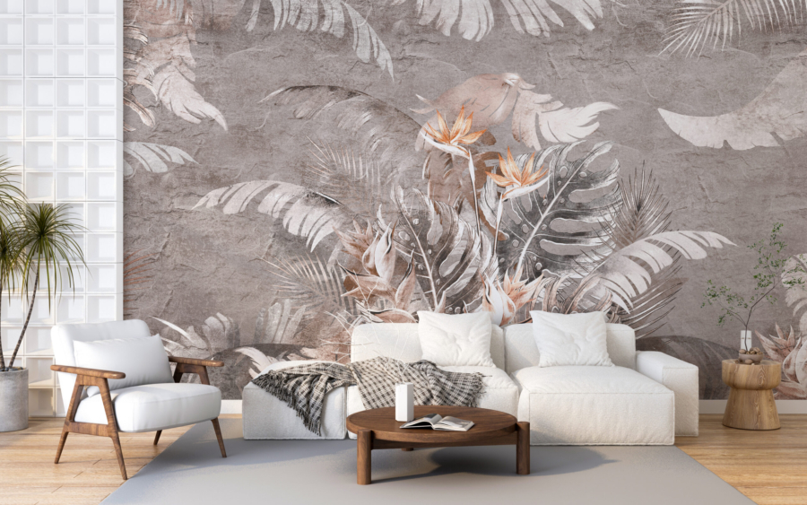 Mural Strelitzia Flower în gri