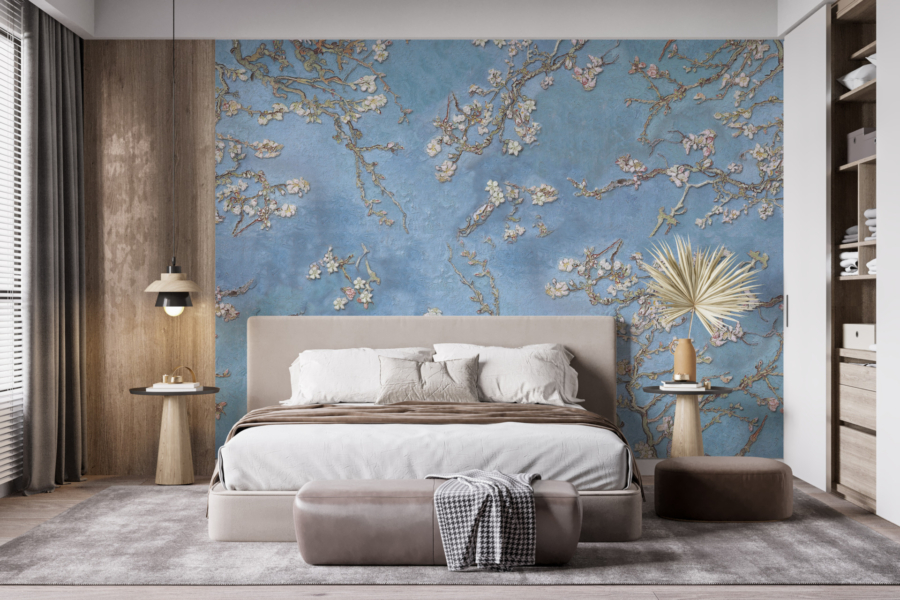 Tapetai Cherry Blossom mėlyna
