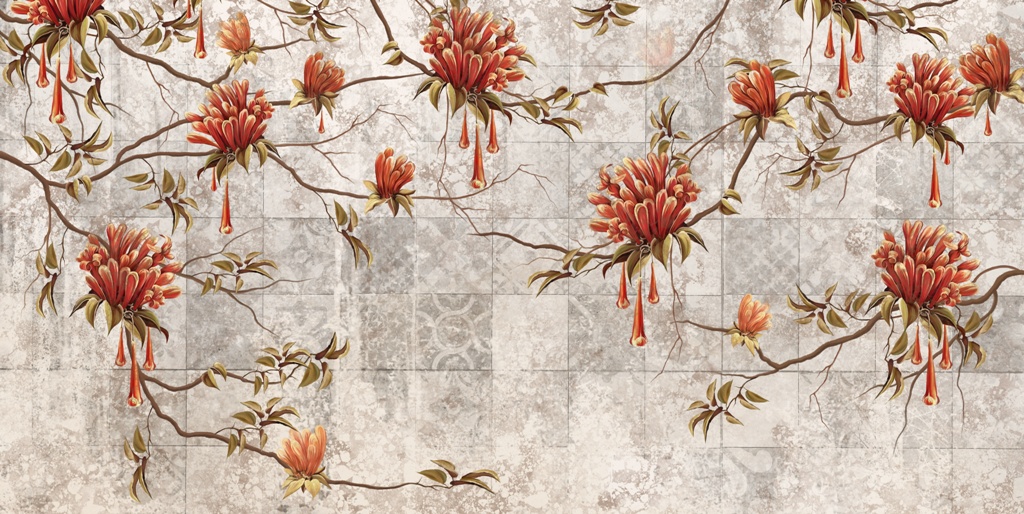 Fototapeta-Kwitnace-Drzewo-Na-Kafelkach-491665991