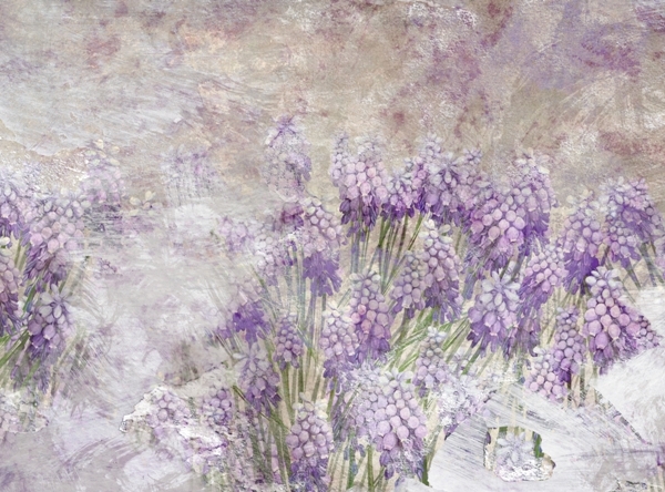 Violetinių gėlių pievos freska