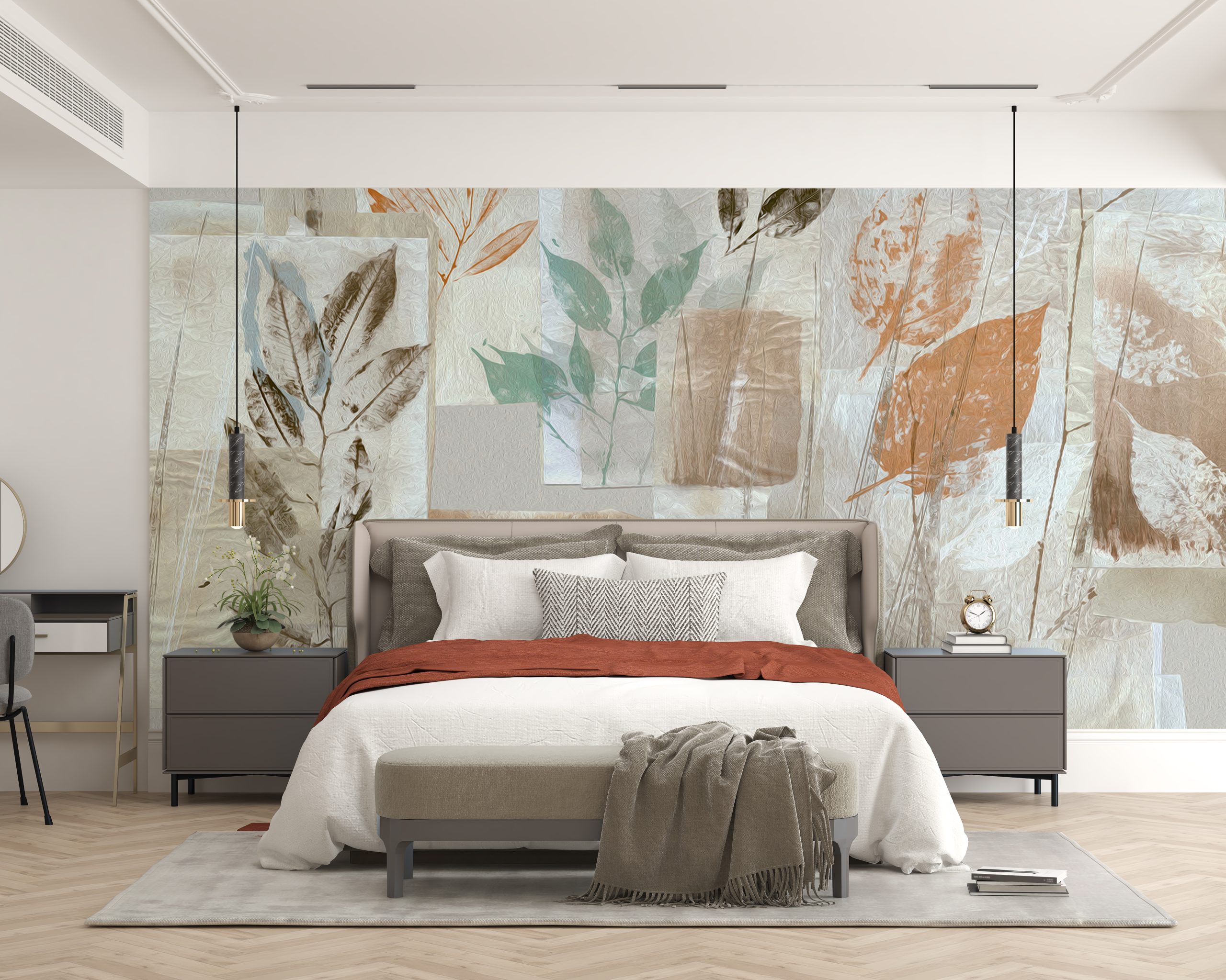 Nástěnná malba listů a obdélníků