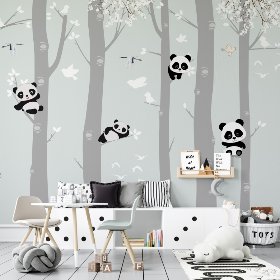 Mural de urși panda în copaci