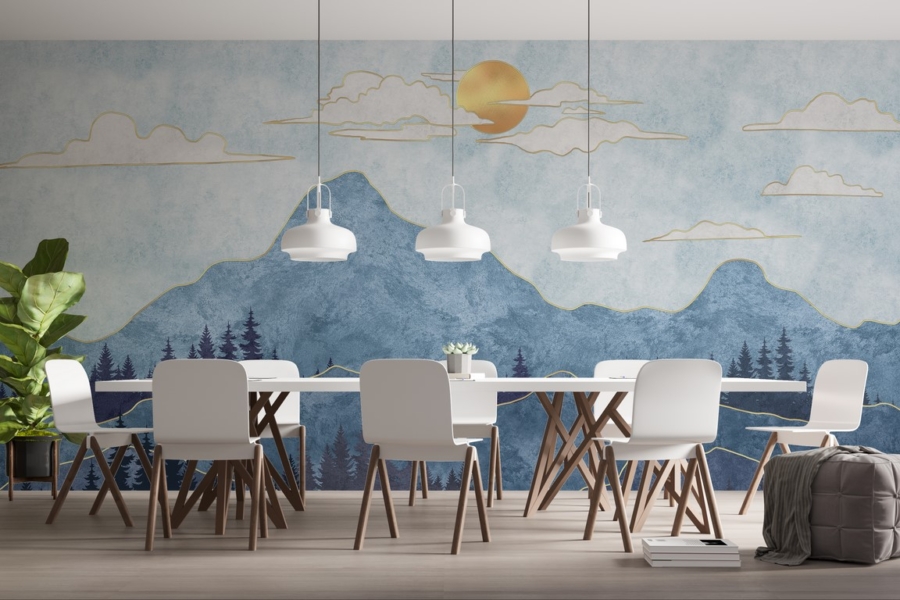 Mural Blue Mountains cu fir de aur