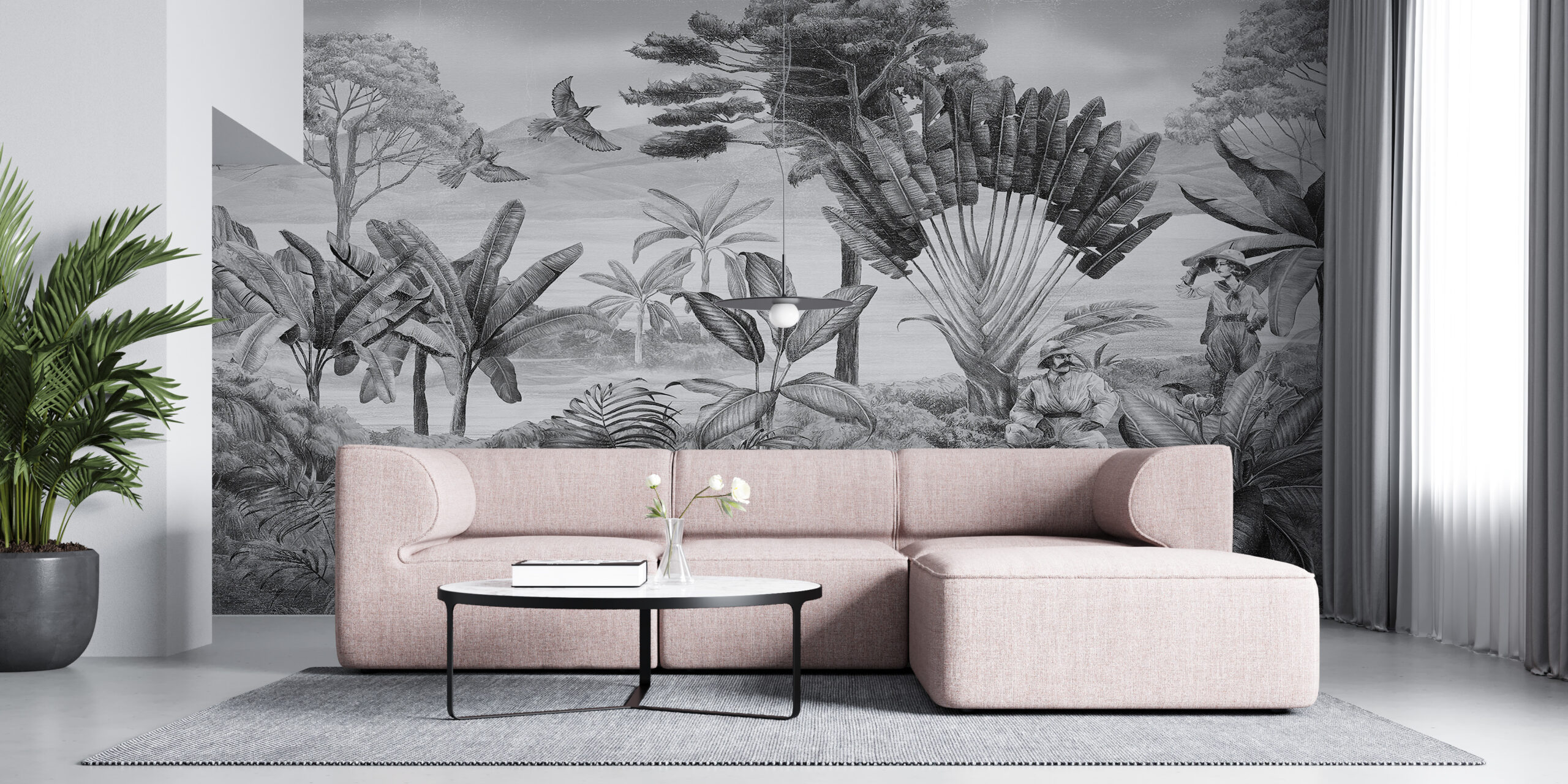 Wandgemälde von Reisenden in den Tropen