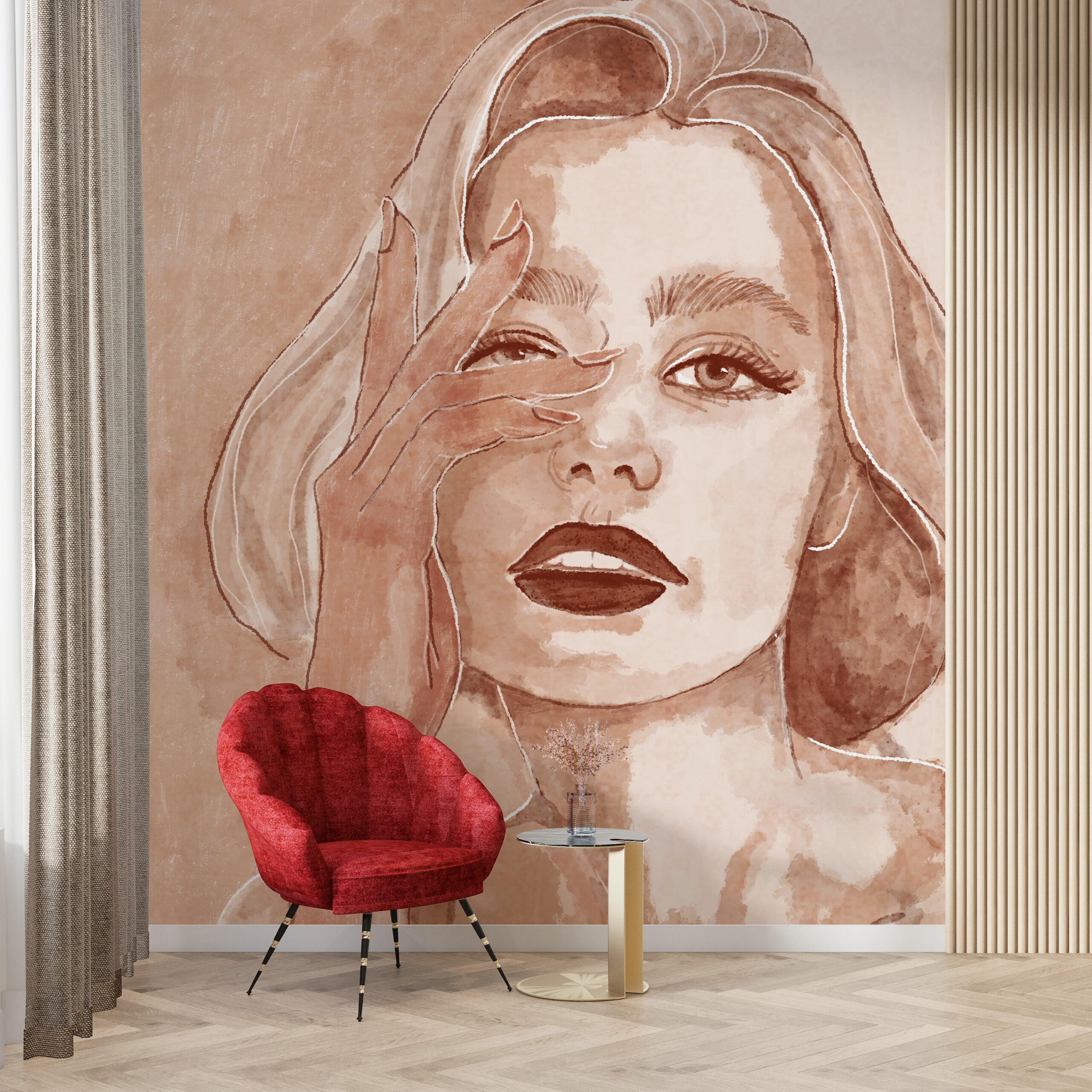 Wandgemälde Porträt einer Frau in Sepia