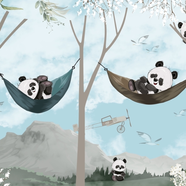 Nuotraukų užsklanda Joyful Pandas in a Hammock