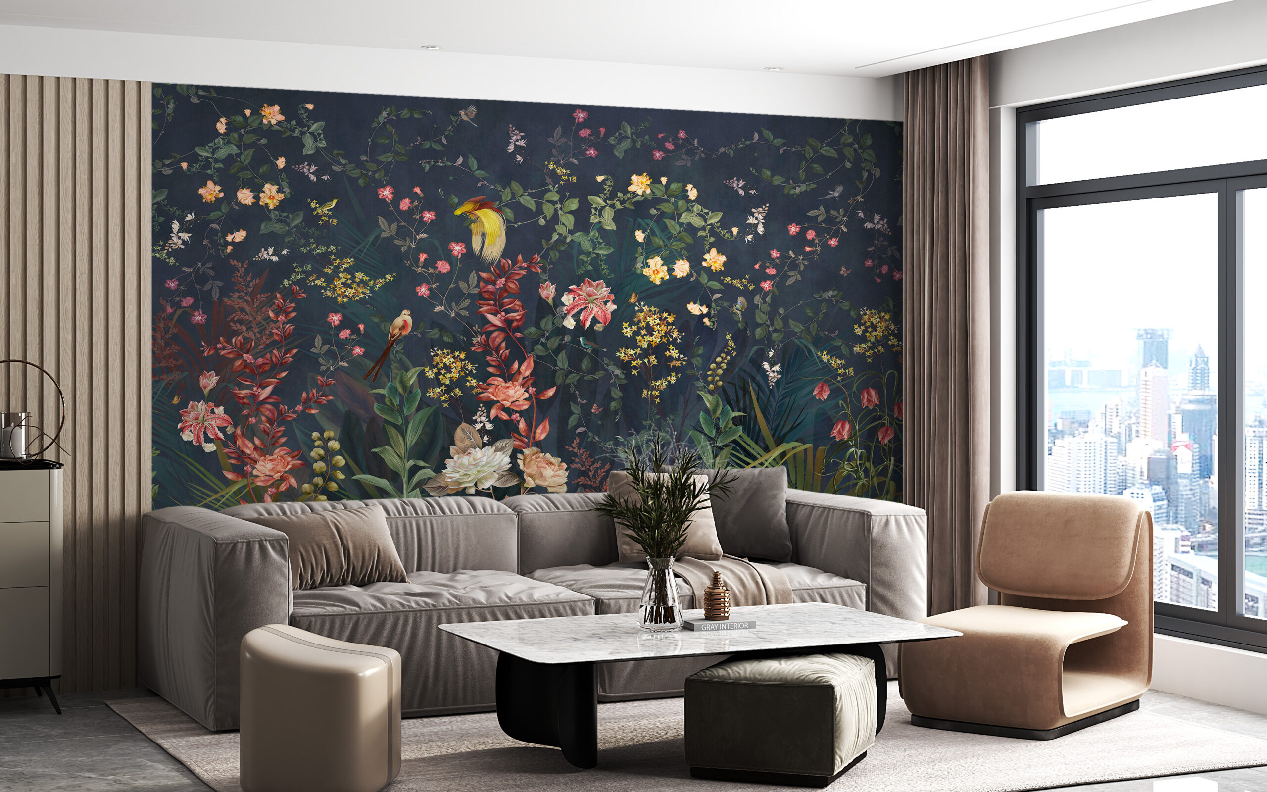 Wandgemälde Garten Eden bei Nacht