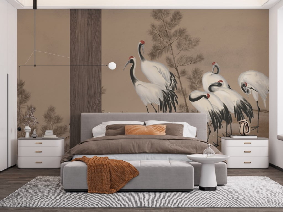 Mural cu o familie de cocori albi