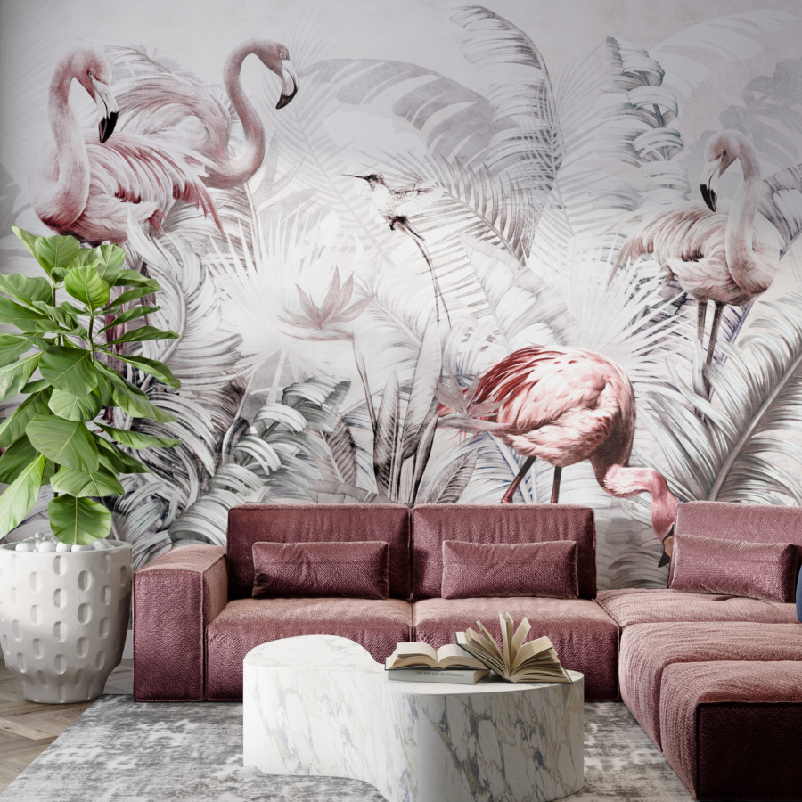 Foto tapet Familia Flamingo