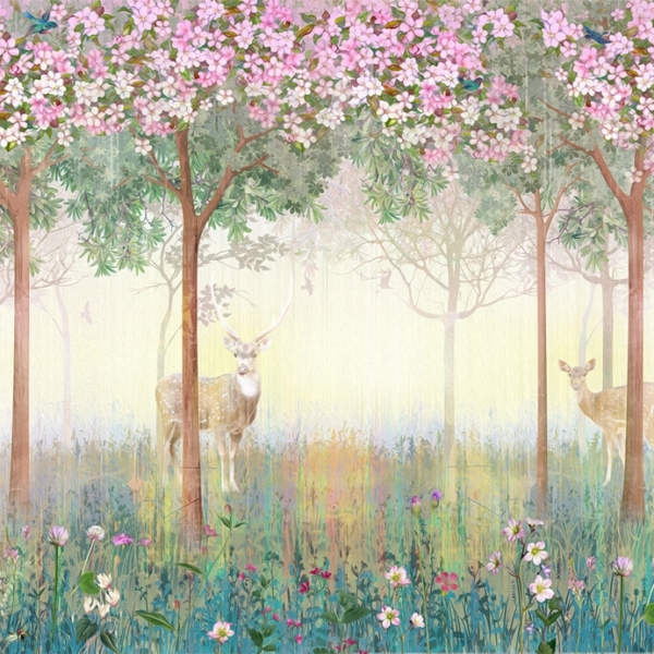 Fototapeta Jelen v růžových květinách