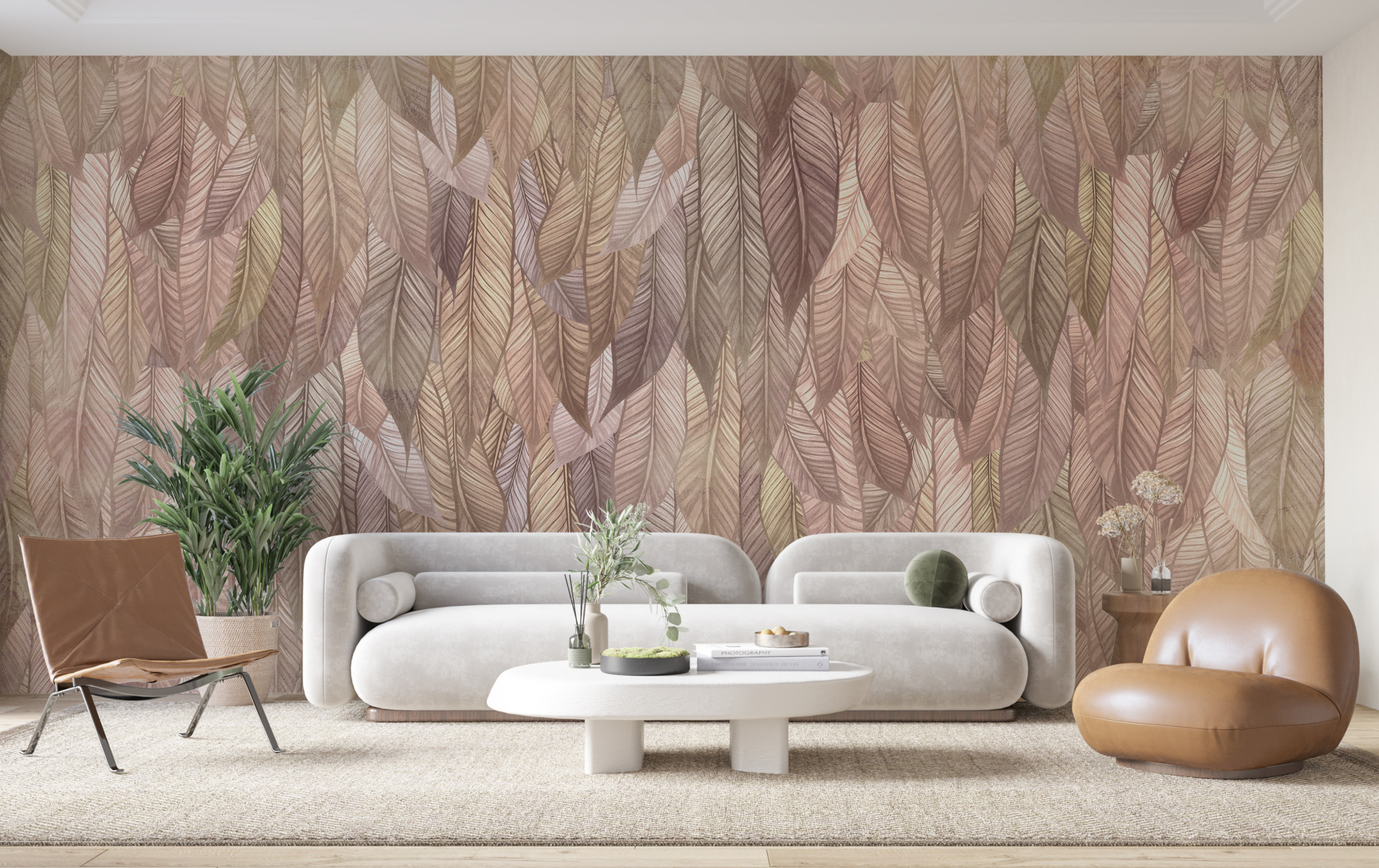 Wandgemälde mit exotischen Blättern