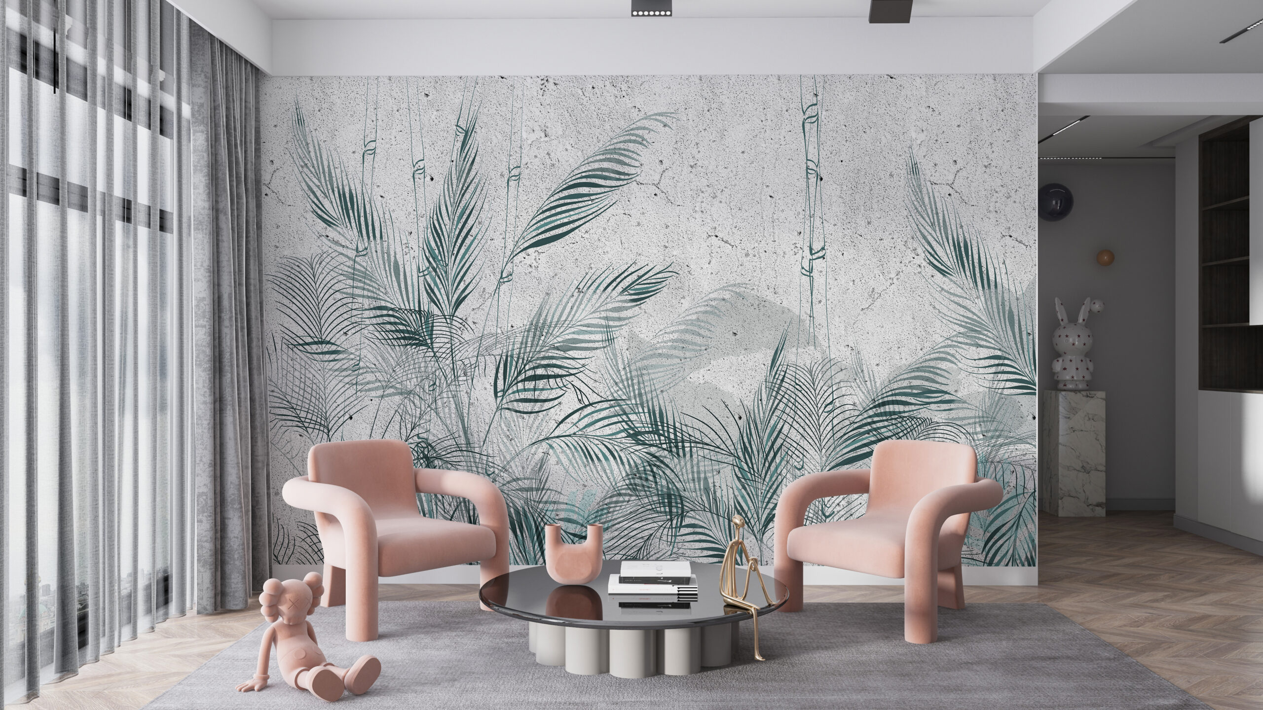 Tapety Slender Leaves v modré barvě