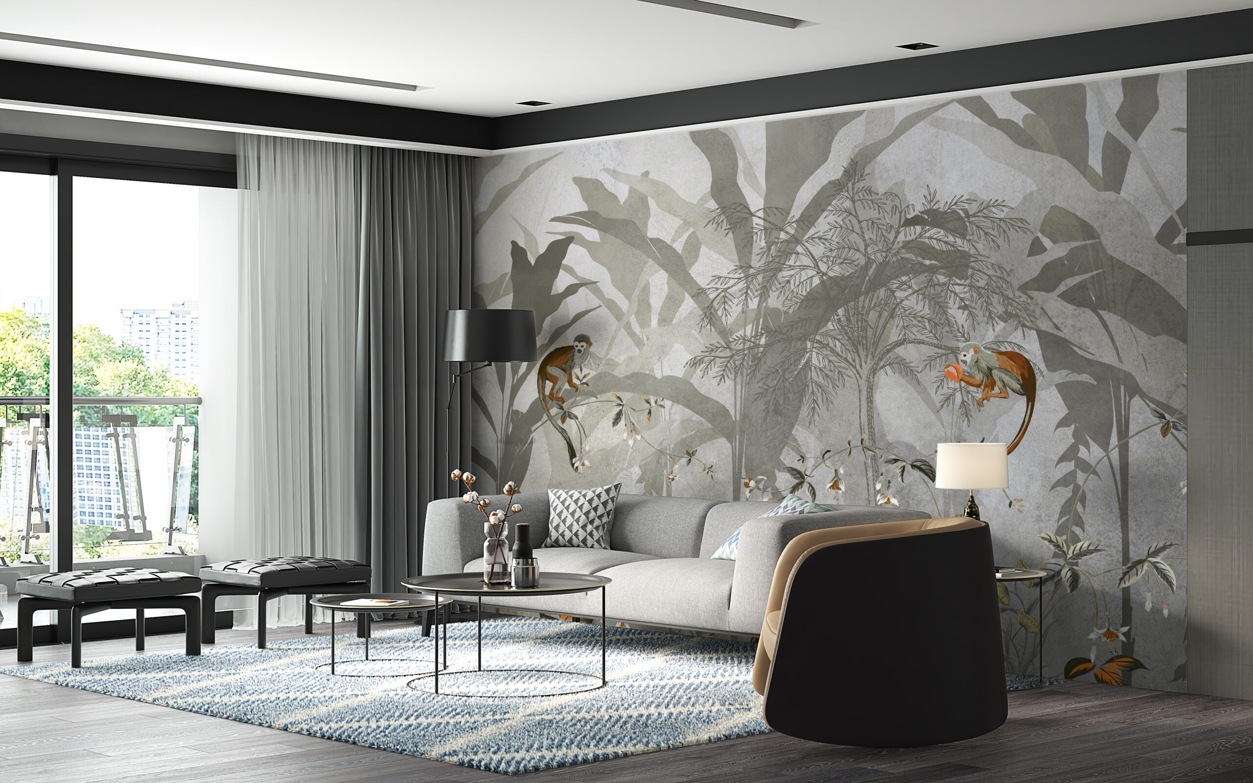 Nástěnná malba Grey Jungle
