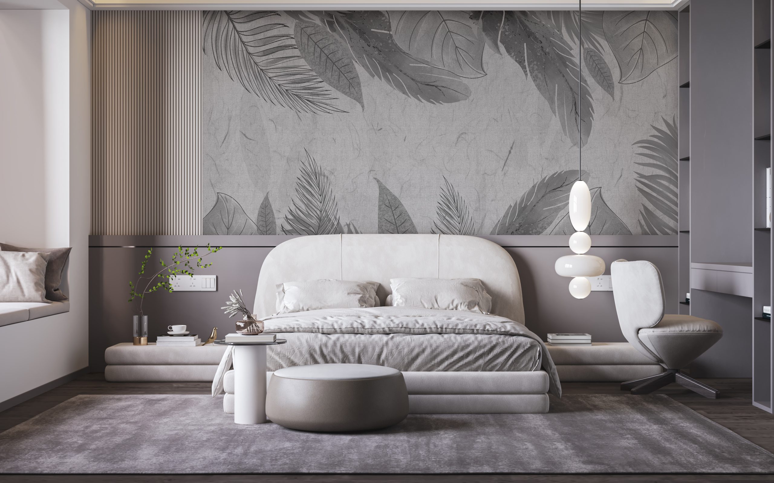 Nástěnná malba Grey Leaf Frame