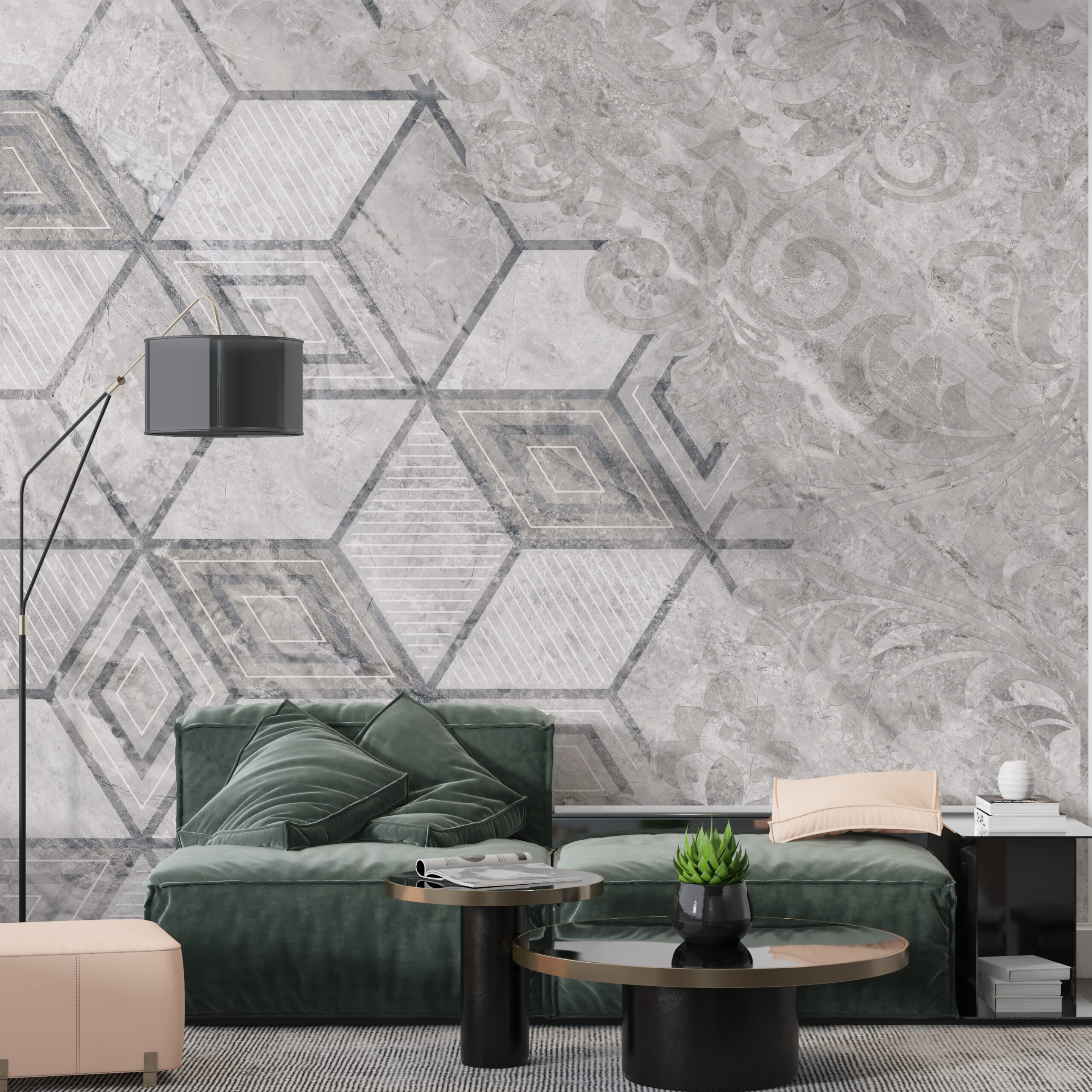 Nástěnná malba Grey Cubes