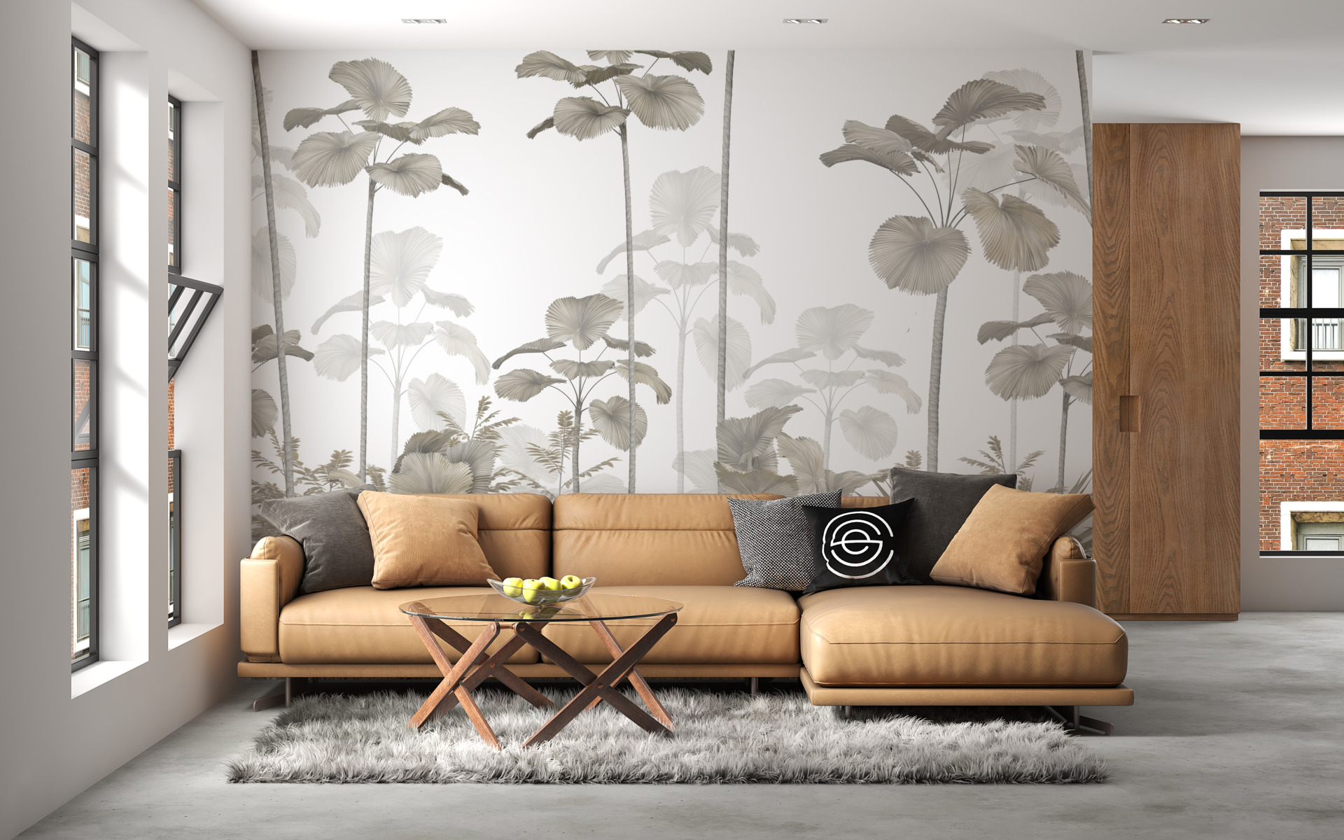 Nástěnná malba Vysoké palmy mezi travinami