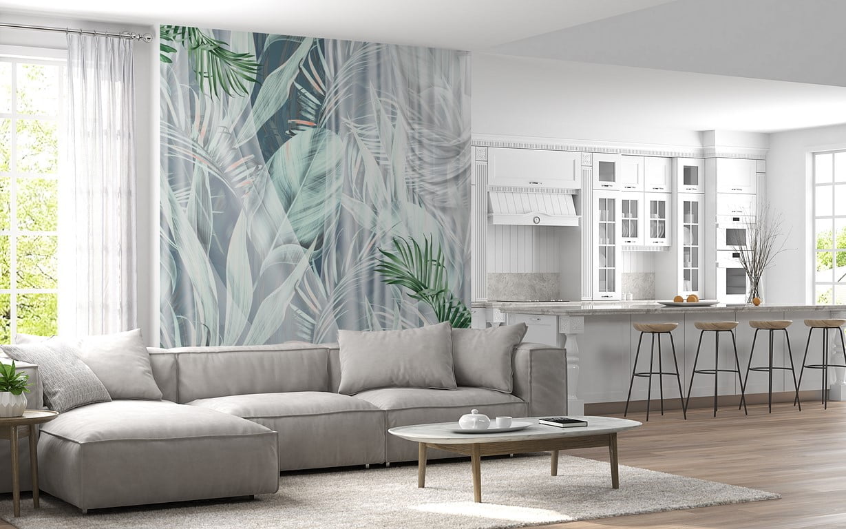 Wandgemälde Grünes Laub hinter dem Vorhang