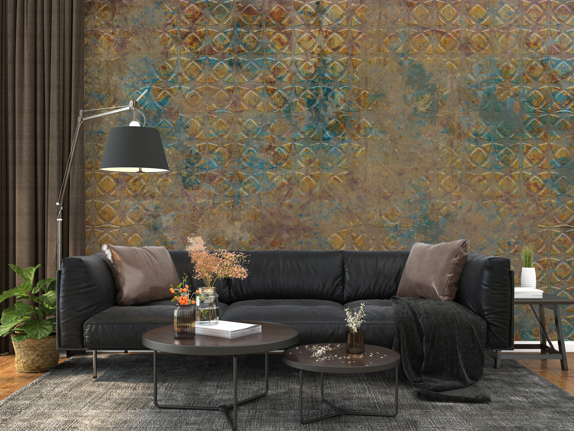 Nástěnná žlutá a modrá mozaika