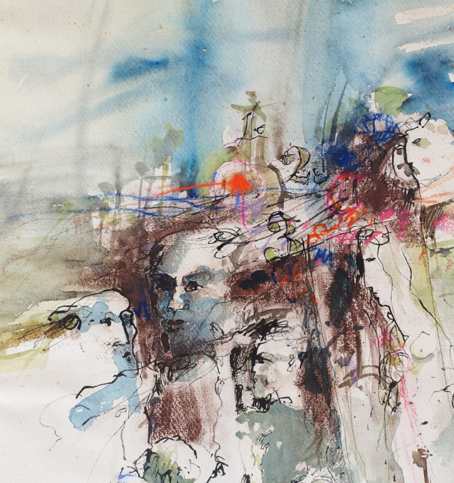 Men,,Woman,And,Abstract,Background,,Drawing,,Watercolor,And,Colored,Pastels,