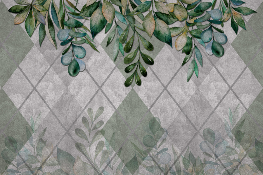 3d,Wallpaper,Texture,,Leaves,Texture,On,Cement,Wall,,Geometric,Background.