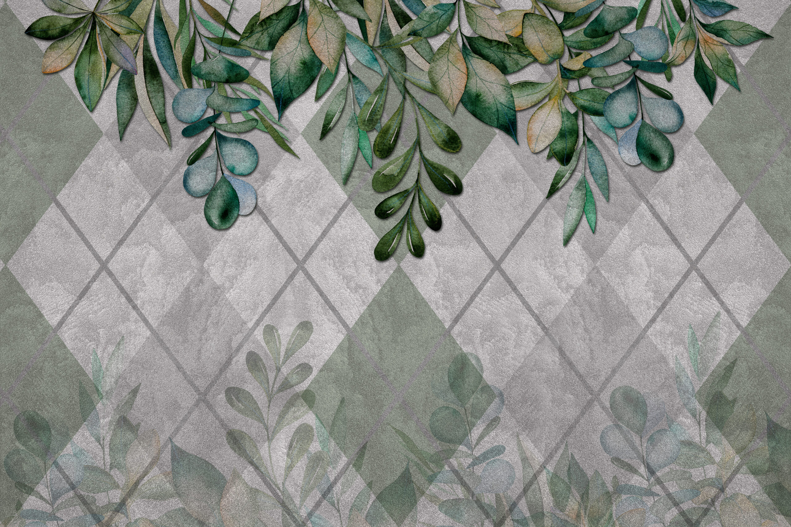 3d,Wallpaper,Texture,,Leaves,Texture,On,Cement,Wall,,Geometric,Background.