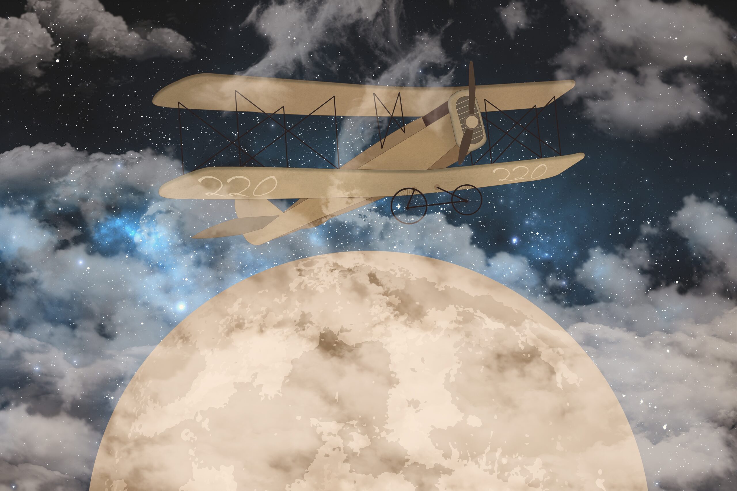 The,Moon,And,Biplanes,Over,The,Clouds,Kids,Room,Wallpaper