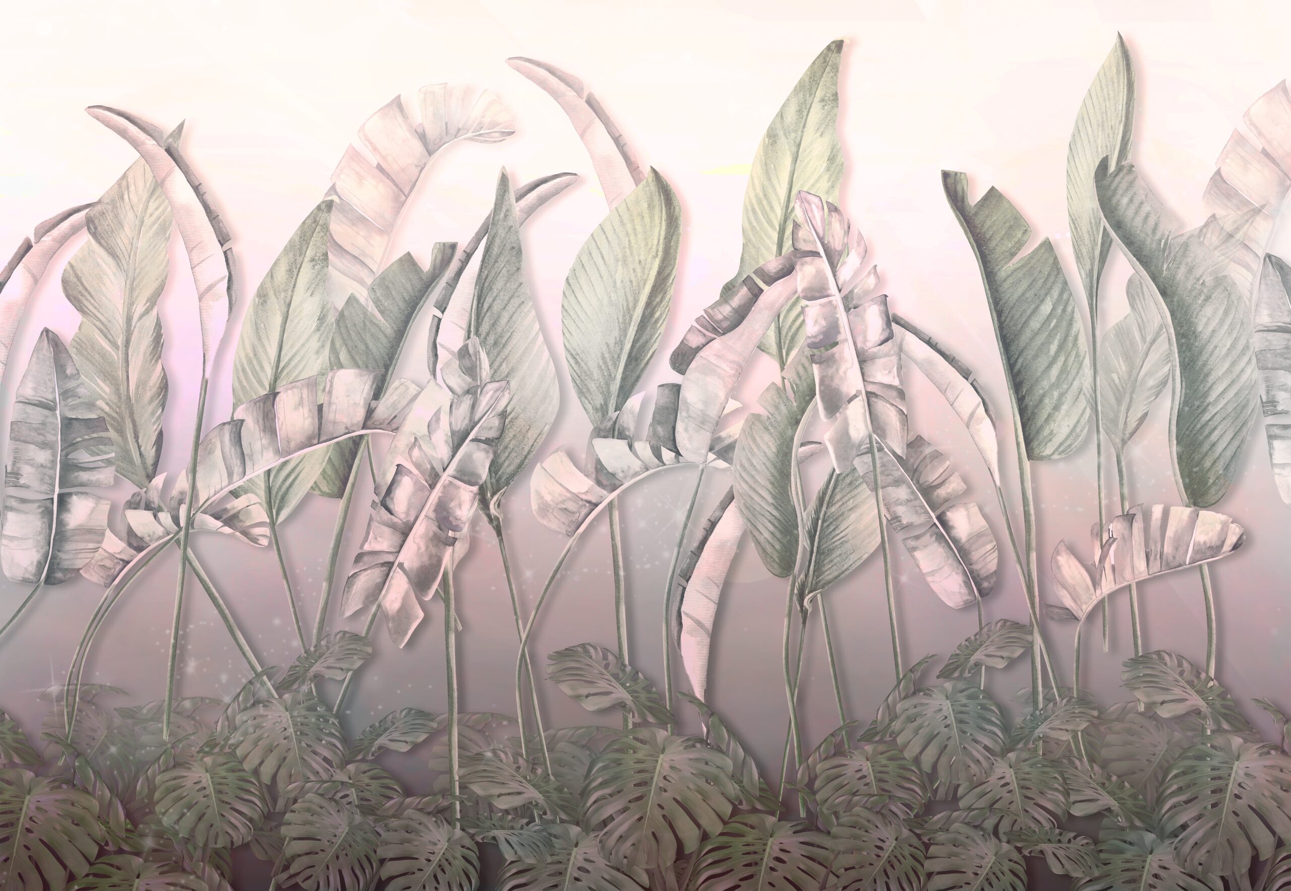 Tropical,Palm,Leaves.,Mural,,Wallpaper,For,Internal,Printing.,3d,Illustration